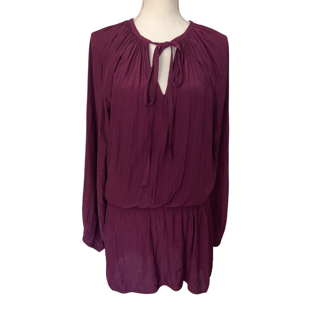 Ramy Brook Women's Paris Long Sleeve Tie Neck Burgundy Dress Size: XS
